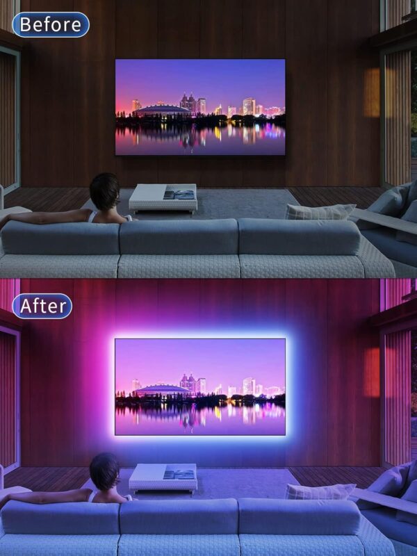 GIPOYENT LED Lights for TV, 16.4FT TV LED Backlight, for 45-75 Inch TV, Music Sync TV LED Light with Bluetooth Function - RGB Color Changing Light Strip for Bedroom (16.4ft) - Image 4