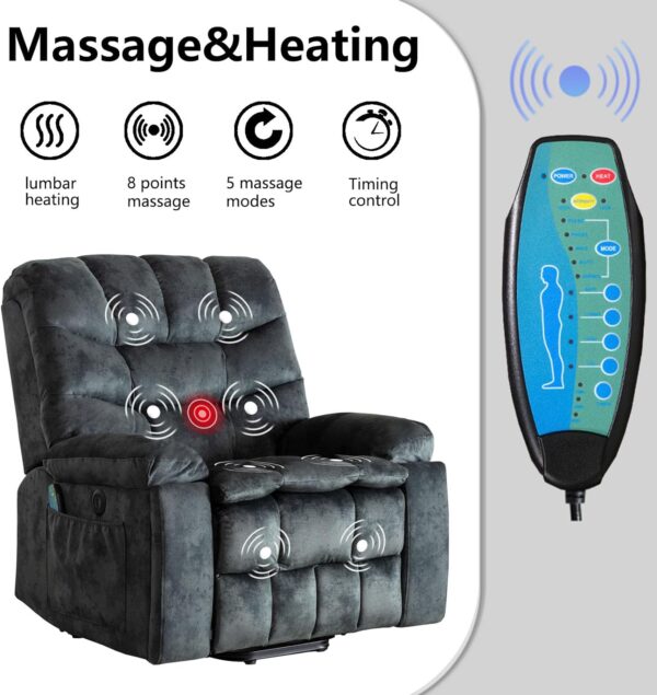 Phoenix Home Power Lift Chair with Massage and Heat for Elderly Recliner, Green Grey - Image 4