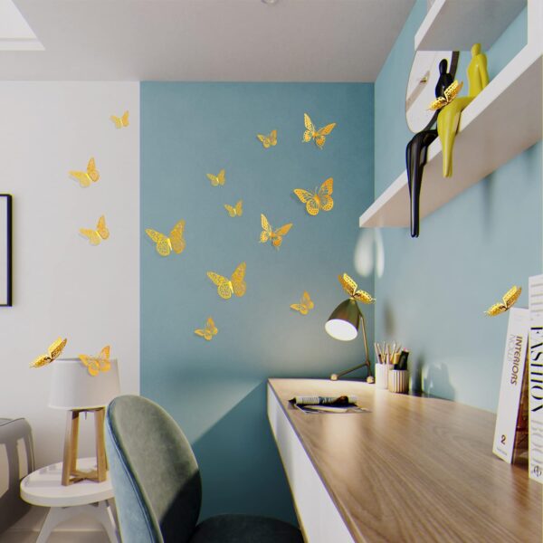 SAOROPEB 3D Butterfly Wall Decor 48 Pcs 4 Styles 3 Sizes, Gold Butterfly Decorations for Butterfly Birthday Decorations Butterfly Party Decorations Cake Decorations, Removable Stickers (Gold) - Image 4