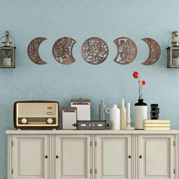 Jetec 5 Pieces Moon Phase Wall Hanging Decor Wooden Moon Wall Art Nordic Moon Phases Wall Art Moon Decor for Room Bar Ornament (Brown) - Image 5