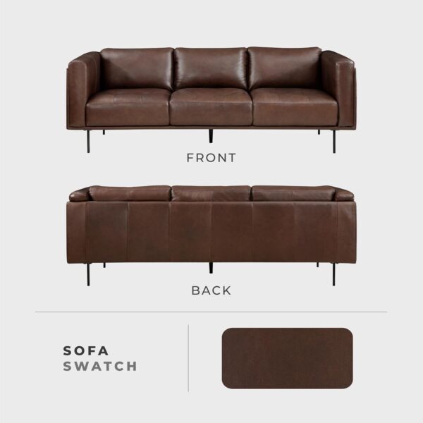 Lexicon Leather Couch, Top Grain Leather Sofa, Modern Couch, Oversized Sofa with Solid Wood Frame and Metal Legs, Couch Leather Sofas for Living Room, Bedroom, Office, 3-Seater Couches, Brown - Image 5