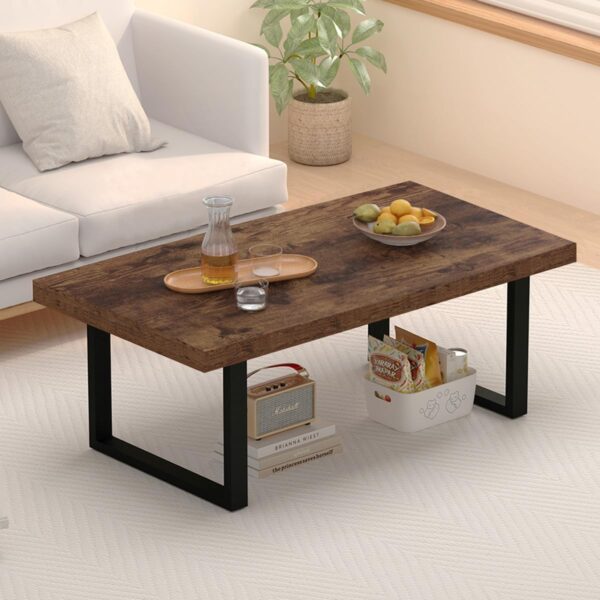 IBF Rustic Living Room Table, Simple Industrial Rectangle Coffee Table, Modern Minimalist Farmhouse Wooden Center Table, Wood and Metal Vintage Coffee Table for Bedroom Office, Rustic Brown, 47 Inch - Image 5
