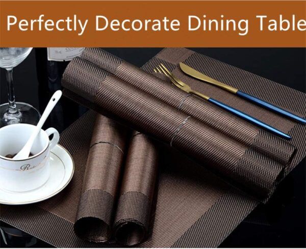 Placemats with Table Runner Sets Place Mats, Woven Crossweave Vinyl Kitchen Tablemat, Washable PVC Mats for Dining Table, Parties, Farmhouse, Thanksgiving, Christmas & Gathering (Brown) - Image 5