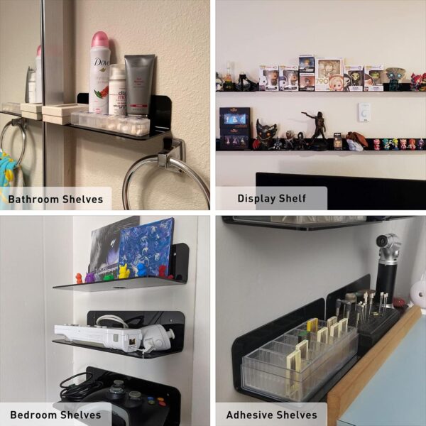 OAPRIRE Acrylic Floating Wall Shelves Set of 2, Damage-Free Expand Wall Space, Small Display Shelf for Smart Speaker/Action Figures with Cable Clips - Image 3