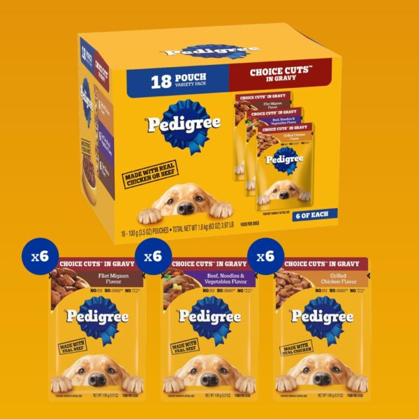 Pedigree CHOICE CUTS in Gravy Adult Soft Wet Meaty Dog Food Variety Pack, (18) 3.5 oz. Pouches - Image 2