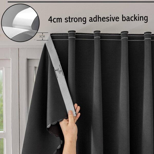 Magic Tape Stick on Curtains Blackout Curtains for Bedroom no Drillng Self Adhesive Curtain no Rod Small Window (Black, 35" W x 40" L) 2 Panels - Image 4