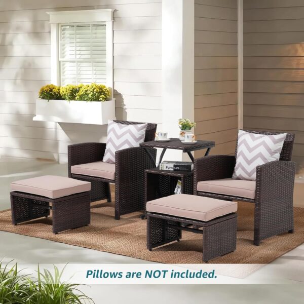 OC Orange-Casual 6 Piece Patio Wicker Furniture Set, Balcony All Weather Rattan Chair, with Space Saving Ottoman, Resin Nesting Coffee Table, Modern Design, Beige - Image 2