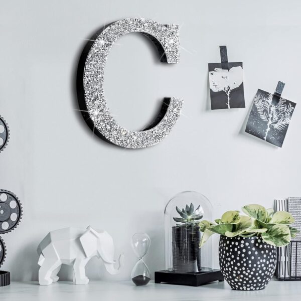 Qunclay 5.7 Inch Crystal Diamond Letters Shiny Letters Decor Hanging Letters with Screws and Hooks Rhinestone Diamond Decorations House Warming Gifts for Wall Bedroom Office Door(Letter C) - Image 4