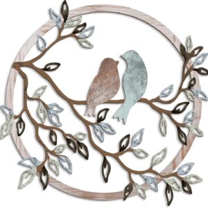 Ferraycle Metal Wall Art Bird on Tree Branch Bird Wall Silhouette Bird Wall Art Decor for Living Room Garden Bedroom Office Home Wall Housewarming Party Decor (Fresh Color)