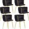 Black Velvet Dining Chairs Set of 6, Upholstered Dining Chairs with Golden Metal Legs, Modern Woven Dining Chair for Dining Room, Kitchen, Vanity, Living Room