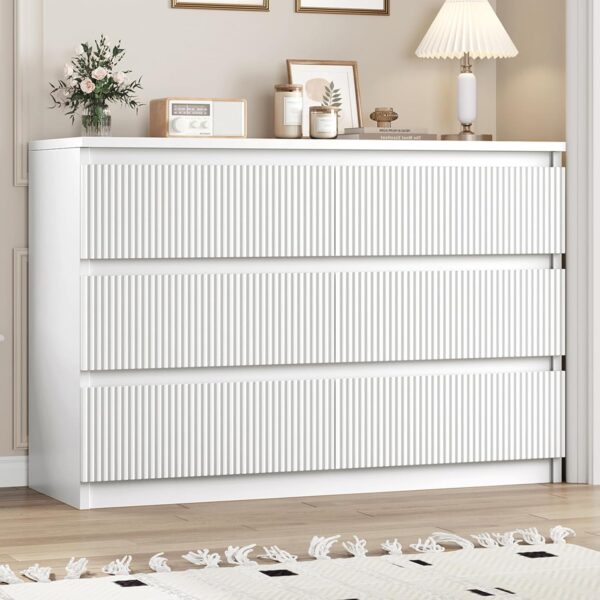 6 Drawer Dresser for Bedroom, Boho Fluted Dresser with Deep Drawers, Large Double Natural Wood Dresser Chest of Drawers for Living Room, Hallway, Entryway (Natural Wood)