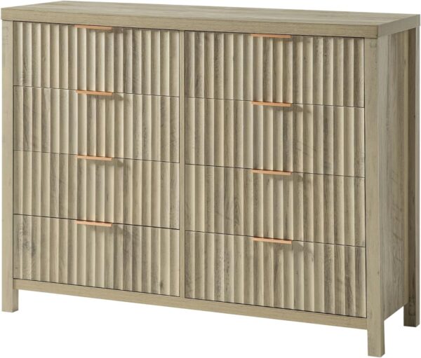 Oxford Fluted 8 Drawer Dresser for Bedroom, Wide Modern Wooden Chest of Drawers, TV Stand of Drawers, Wood Drawer Organizer, 46.5" W x 37" H x 15.4" D (Sunwashed Ash Oak)