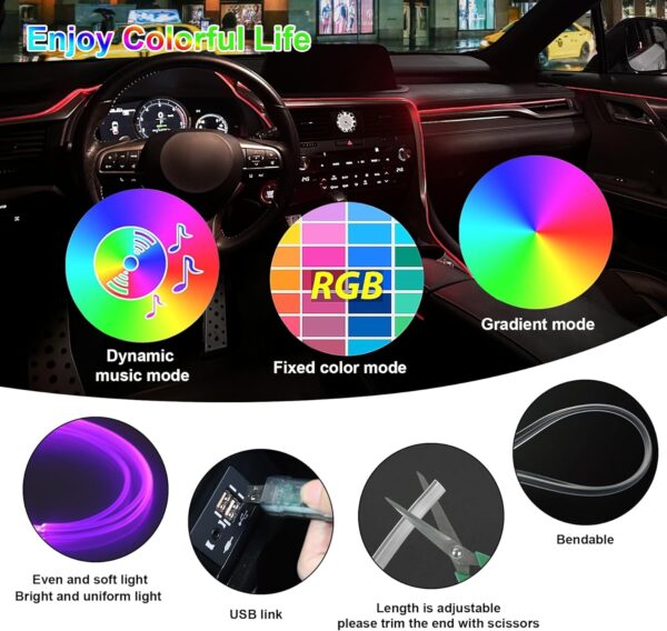 LivTee Smart Car LED Interior Lights with USB Port, LED Strip Fiber Optic Lights, Wireless App Control, Sync to Music, Car Accessories Gifts for Women Men, 6 in 1 - Image 3