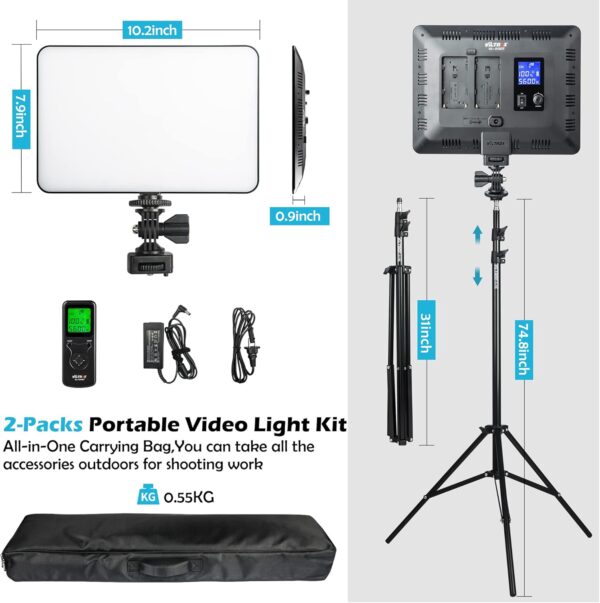 VILTROX 2-Packs VL-200T LED Video Photography Lighting Kit, LED Light Panel with Stand, Bi-Color Dimmable Photo Video Lighting for YouTube Video Shooting, with Wireless Remote, AC Adapter & Carry Bag - Image 7