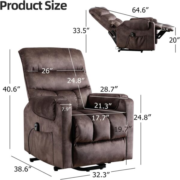 Phoenix Home Power Lift Chair for Elderly with Remote Control & Side Pockets Recliner, Brown - Image 2