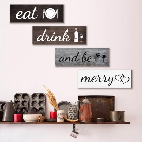 Joyhawk 4 Pcs Rustic Kitchen Decor and Accessories, Farmhouse Kitchen Wall Decor, Eat Signs Kitchen Wall Decorations for Home, Modern Eat Drink and Be Merry Art Signs for Dining Room - Image 4