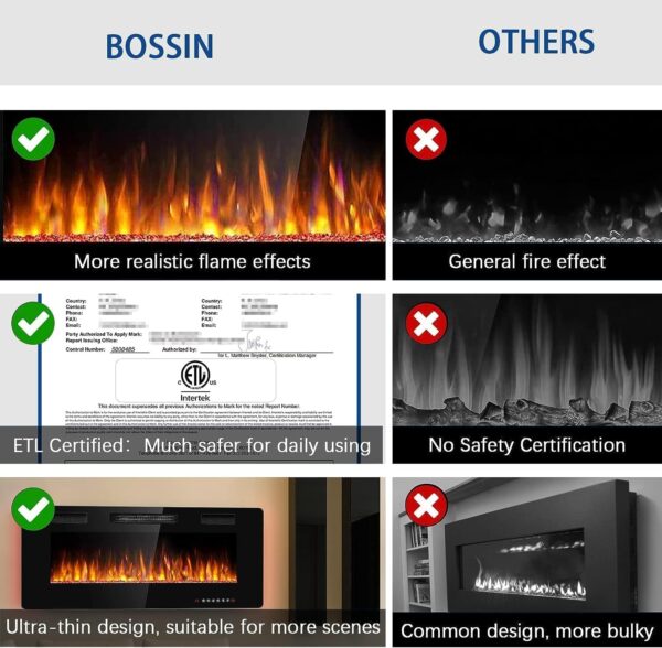 BOSSIN 50 inch Ultra-Thin Silence Linear Electric Fireplace, Recessed Wall Mounted Fireplace, Fit for 2 x 4 and 2 x 6 Stud, 12 Adjustable Flame Color & Speed,Touch Screen Remote - Image 5