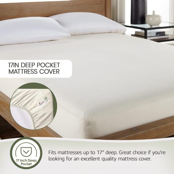 Organic Cotton, 100% Waterproof Mattress Protector Pad – Soft, Hypoallergenic, Breathable Bed Cover – GOTS & Fair-Trade Certified – 17 in. Deep, Queen Size Mattress Cover by Whisper Organics - Image 5