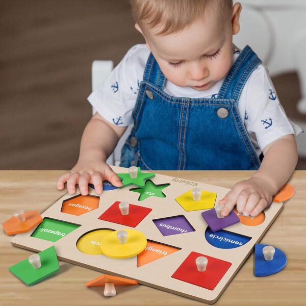 Roberly Shape Wooden Puzzles for Toddlers 1-3, Montessori Toys Peg Puzzle Geometric Color Matching Board for Girls Boys 12-18-24 Months Preschool Learning Educational Toys Birthday Gifts for Kids - Image 2