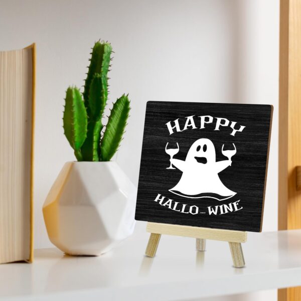 Halloween Home Decor Happy Hallo-wine Spooky Ghost Tiered Tray Office Desk Decor Wood Sign Autumn Fall Halloween Gifts Banquet Party Decor Table Centerpiece for Dining Room Kitchen Living Room -29 - Image 4