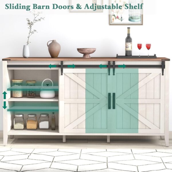 Farmhouse 4 Drawers Dresser for Bedroom with Sliding Barn Doors, 60 Inch Wide Natural Texture Wood Rustic Chest of Drawers for Living Room Bedroom Hallway Neoclassical White - Image 3