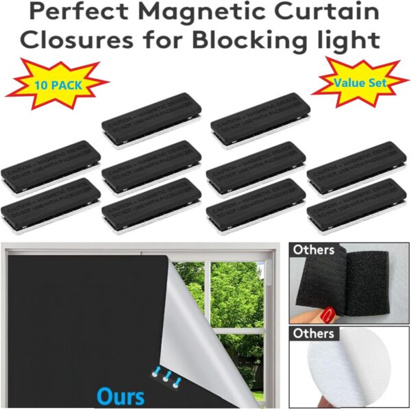 10 Pack Magnetic Curtain Closures for Horizontal Window Blinds, Magnetic Curtain Clips with Adhesive for Blackout Curtains, Blackout Blind Accessory Curtain Magnets - Image 5