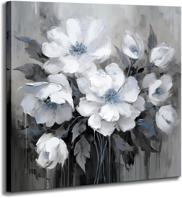 AnZhongArt Bathroom Wall Art,Flower Wall Art,Canvas Wall Art,Small wall Art Gray and White and Blue Flower Wall Art-Floral Canvas Wall Art, Bedroom Office Flower Wall Art Decoration,12x12 inches