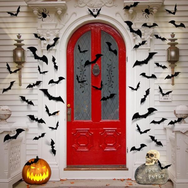 LUDILO Bats Halloween Decorations: Halloween Bats Wall Decor 100pcs Bats Wall Decals PVC 3D Wall Bats Scary Stickers Halloween Party Decorations Indoor Outdoor DIY Home Window Door Halloween Decor - Image 4
