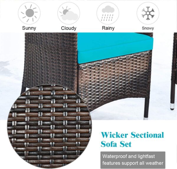 Goplus 4-Piece Rattan Patio Set, Outdoor/Indoor Wicker Conversation Set for Pool, Backyard, Lawn, Wicker Chairs and Sofa with Soft Cushion, Rattan Furniture with Tempered Glass Coffee Table - Image 7
