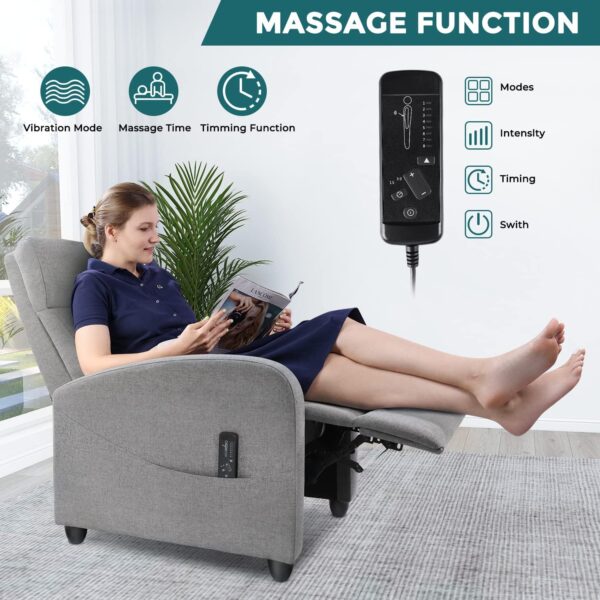 Massage Recliner Chair, Fabric Recliner Sofa Home Theater Seating with Lumbar Support Winback Single Sofa Armchair Reclining Chair Easy Lounge for Living Room Grey - Image 3