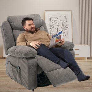 Massage Rocker Recliner Chair with Heat, Overstuffed Rocking Swivel Singl Sofa Fabric Manual Reclining Home Theater Recliners Lounge Chairs for Living Room