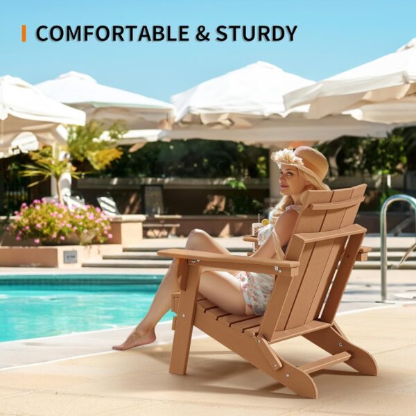 VINGLI Oversized Plastic Folding Adirondack Chairs Set of 4 with Cup Holder, Waterproof HDPE Outdoor Fire Pit Chairs for Patio, Pool, Bonfire, Capacity 400LBS, Teak - Image 2
