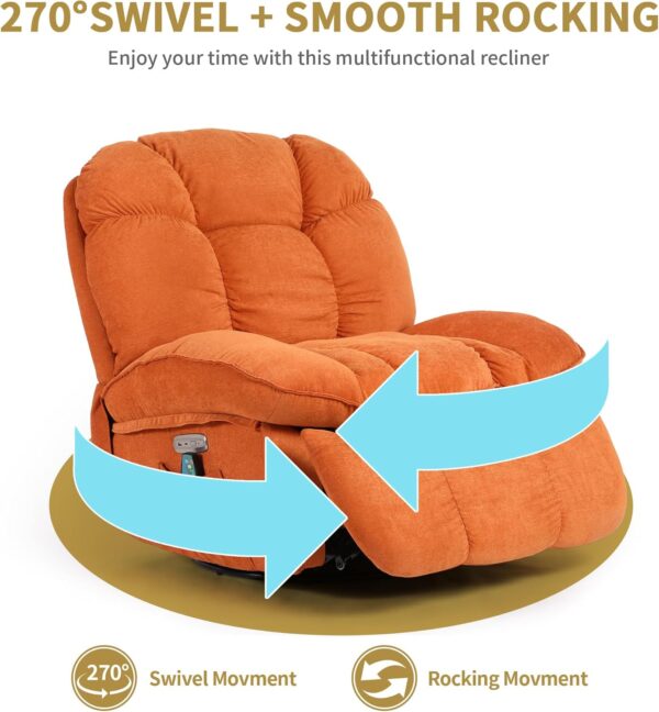 Massage Recliner Chair with Heat, Power Recliner with USB and Type-C Charging, Rocking Swivel Glider Recliner Chair for Living Room, Bedroom, Orange - Image 6