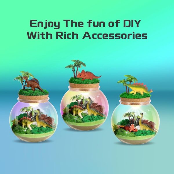 Dinosaur Light-Up Terrarium Kit for Kids, Dinosaur Birthday Gifts for Boys Ages 4 5 6 7 8-12 Year Old, Dinosaur Toys for Boys with Multicolor LED Light & Remote, Dinosaur Arts and Crafts for Kids - Image 5