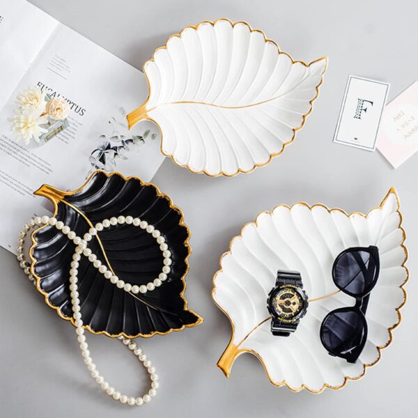 Jewelry Tray Ceramic Ring Holder Dish 10.6" x 7.9" White Key Bowl Birthday Gifts for Women Leaf Aesthetic Coffee Table Decor Cute Room Apartment Bathroom Dresser Decor Bridesmaid Wedding Gifts - Image 5