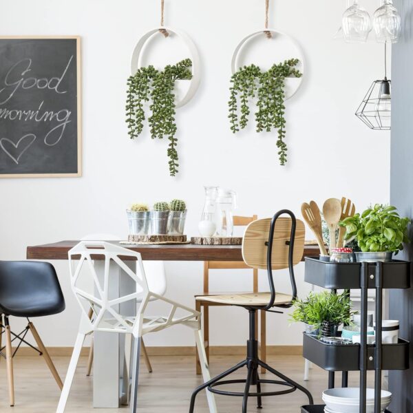 CEWOR Artificial Succulents Hanging Plants 2pcs Fake String of Pearls in Pot with Lanyard for Indoor Outdoor Wall Boho Wall Decor - Image 6