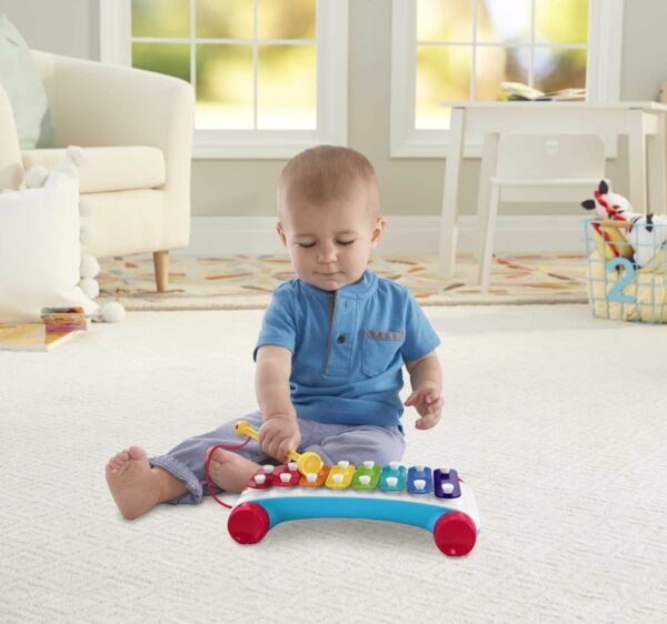 Fisher-Price Toddler Pull Toy, Classic Xylophone Pretend Musical Instrument with Mallet and Rolling Wheels for Ages 18+ Months - Image 2