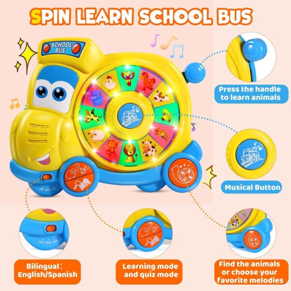 Baby Toys 6 12 18 Months, English Spanish Bilingual Interactive Spin Learning Educational Toddler Toys for Age 1-3, Musical Light School Bus Kids Boys Girls Toys 1+ Years Old Gifts - Image 3
