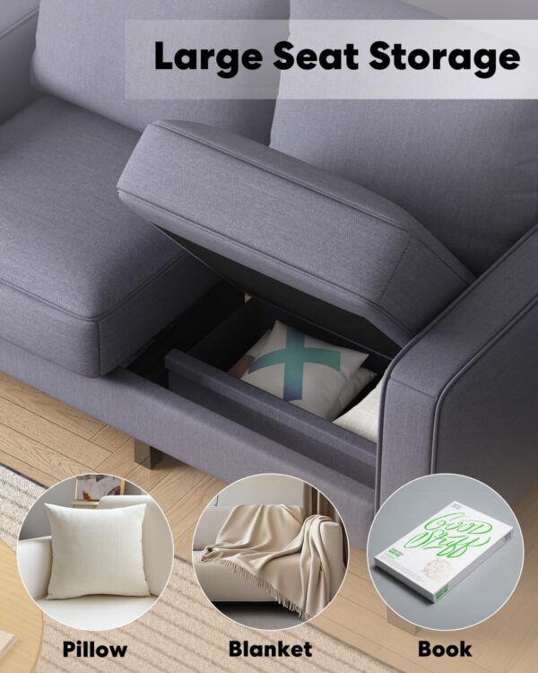 2 Piece Sectional Sofa Set-Comfy Upholstered Couch Set, Solid Wood Leg, Ultra Thick Cushion, Seats Storage, Including 3 Seater Sofa and Loveseat Sofa, Living Room, Apartment, Light Grey - Image 3