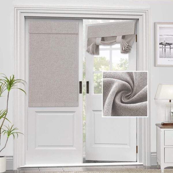 H.VERSAILTEX French Door Curtains Linen Textured Privacy Door Blinds Kitchen Window Curtains Waterproof 26 X 40 Inch Room Darkening Curtains for Glass Door Tie Up Shade, 1 Panel, Heather Taupe