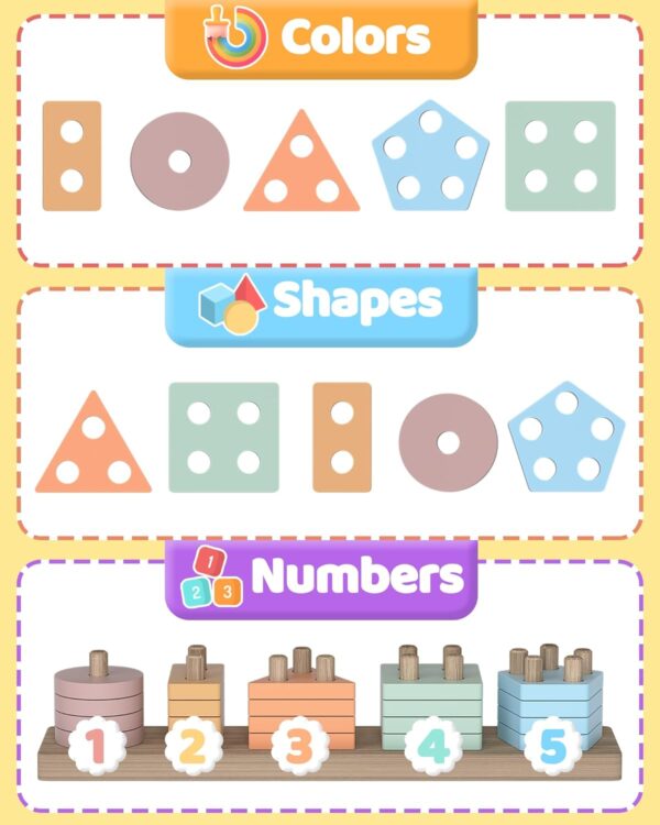 Montessori Toys for 1 2 Year Old Girl Boy, Toddler Toys Age 1-2, 1 2 Year Old Girl Boy Birthday Gifts, Education Toddler Puzzles for Wooden Toys Ages 1-3, Stacking Block Toys for Toddlers 1-3 - Coffee - Image 4