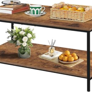 SENIG 2-Tier Coffee Table with Storage Shelf for Living Spaces, Brown Rectangle Wood and Sturdy Metal Side End Table, Functional Center Table for Living Room, 39.3 x 20 x 16