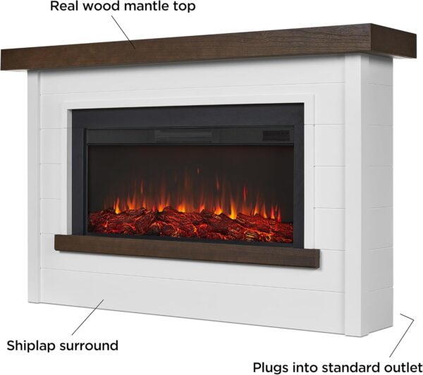 Real Flame Bernice 67" Landscape Electric Fireplace with Mantel for Living Room or Bedroom, Replaceable Fireplace Insert Heater, Realistic Log and Flame Effect, Remote Control, Timer - Image 3