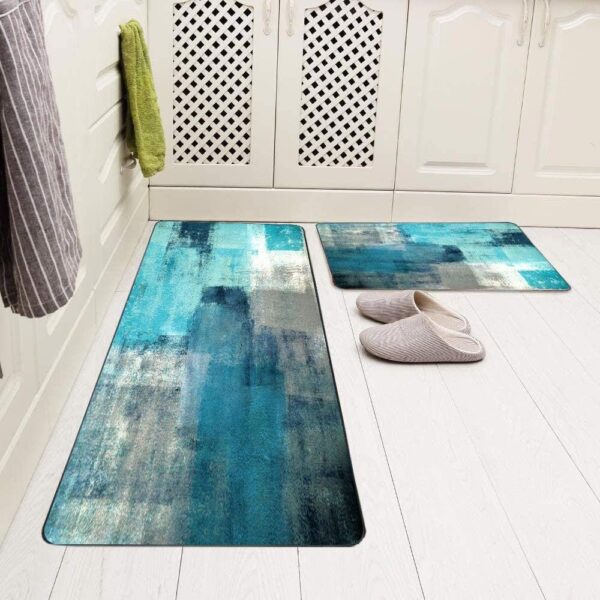 Rugs for Kitchen Floor,TOMWISH Abstract Area Rug Turquoise and Grey Abstract Art Painting 17"X48"+17"X24" Non-Slip Kitchen Rug Set for Kitchen Dining Room,Floor Home,Office,Sink,Laundry - Image 3
