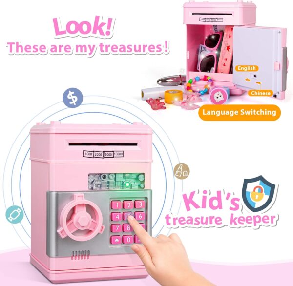 Kids Piggy Bank for Girls - Toys for 5 6 7 8 9 10 Year Old Girl Birthday Gifts - Electronic Piggy Bank ATM Machine Money Safe for Kids Toys Age 6-8-10 - Image 5