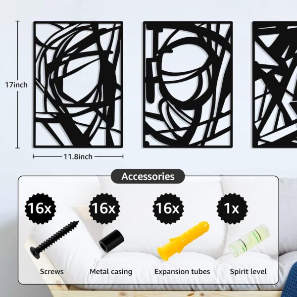 WAKOSAN Abstract Black Metal Wall Art Set,Modern 3D Shadow Effect Wall Decor,Single Line Minimalist Art Decor,4PCS,Wall Decor for Bedroom, Living Room, or Bathroom,11.8 x 17in (Black) - Image 2