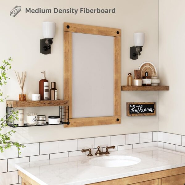 QEEIG ‎Bathroom Shelves Over Toilet Paper Storage Wall Mounted Farmhouse Decor Decorations Aesthetic Décor Sign Small Floating Wall Shelf 2+1 Set 16 inch, Rustic Brown (020BN) - Image 5