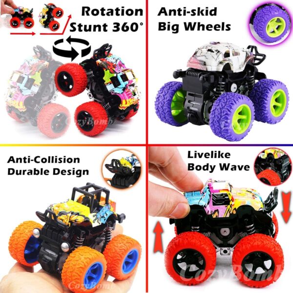 CozyBomB™ Monster Trucks Toys for Boys - Friction Powered 3-Pack Mini Push and Go Car Truck Playset Inertia Vehicle for Boys Girls Toddler Aged 3 4 5 Year Old Gifts for Kids Birthday Easter Christmas - Image 3