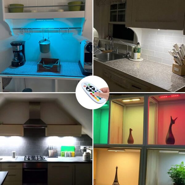 SZOKLED Under Cabinet Lighting Rechargeable 48-LED Wireless Under Cabinet Lights Remote, Kitchen Counter Lights Closet Lights RGB Perfect for Indoor Pantry Display Shelf 15 Color Changing(6 Packs) - Image 2