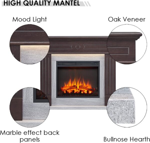 LegendFlame Fireplace Suite Alton, 43 Inch Mantel Surround, Cream White Finish, with 23 Inch Electric Fireplace Insert, 750W/1500W, Weekly Timer, Mood Light, Remote Control - Image 5